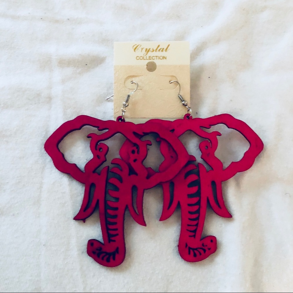 Pink Wood Elephant Earrings
